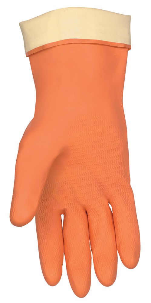 Orange Neoprene Latex Gloves 28 mil Flock Lined 12 Inch Length Straight Cuff, L