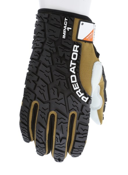 Predator® Mechanics Work Gloves Premium Cow Grain Leather Palm D3O® Foam Padded Palm Tire Tread Pattern TPR Back Back-of-Hand Reinforced Thumb Crotch, L