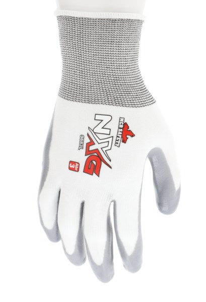 NXG­® Work Gloves 15 Gauge White Nylon Shell Gray Nitrile Coated Palm and Fingertips, M