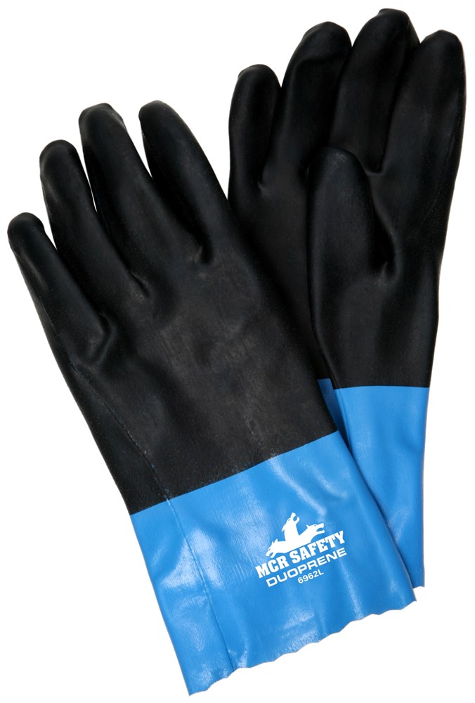 Duoprene® Black on Blue Neoprene Coated Work Gloves Double Dipped Sandy Neoprene 12 Inch Length Fully Coated Brushed Interlock Liner, L