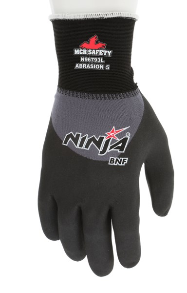 3/4 Dip Coverage Black/Gray Mcr Safety N96793l Foam Nitrile Coated Gloves L, 