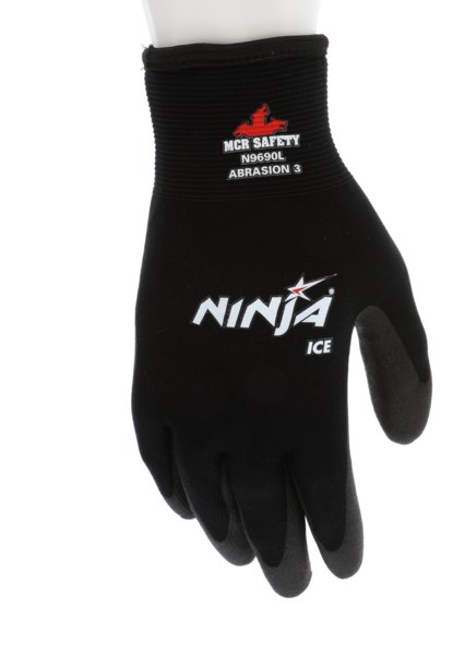 Ninja® Ice Insulated Work Gloves 15-Gauge Black Nylon with Acrylic Terry Interior HPT Palm and Fingertip Coating, L
