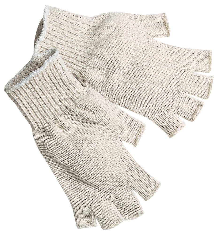 Fingerless String Knit Work Gloves 7 Gauge Regular Weight Natural Cotton Polyester Hemmed Cuff, L