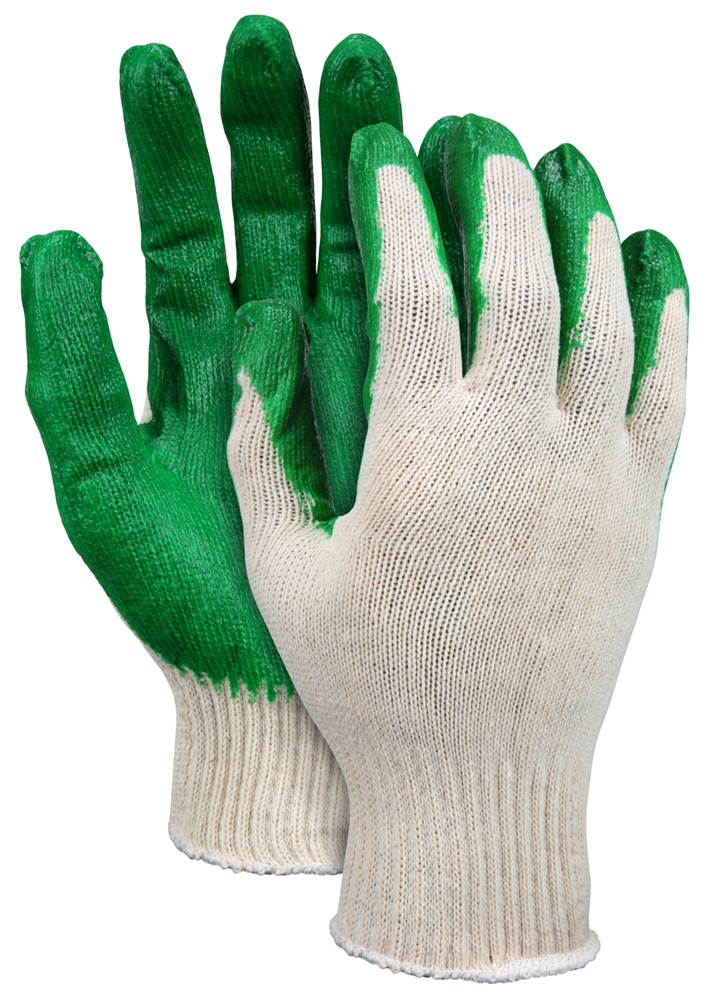Cotton/Polyester Work Gloves 10-Gauge Natural Cotton/Polyester Shell Green Latex Coated Palm and Fingertips, L