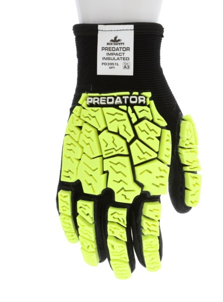 Predator® Insulated Mechanics Gloves Hi-Visibility Impact Resistant Work Gloves Tire Tread TPR on the Back, Fingers, and Thumb HPT™ Palm Side Coated for Gripping Power, L