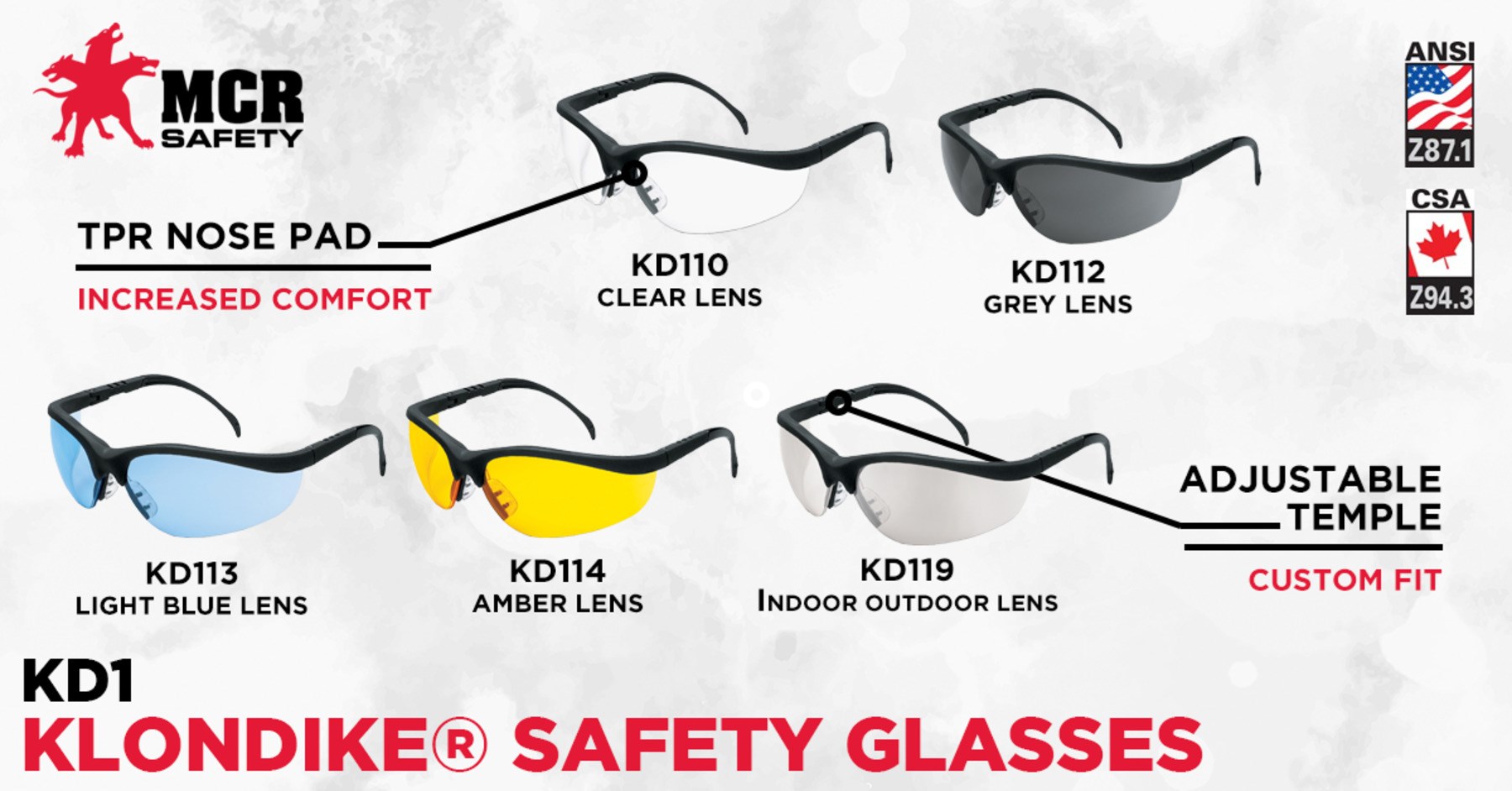 MCR SAFETY KD110AF Klondike® Safety Glasses With Clear Anti-Fog, 