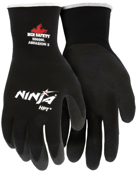 Ninja® HPT Work Gloves 15 Gauge Black Nylon Shell HPT Coated Palm and Fingertips, L