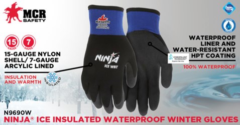 MCR Safety Ninja Ice N9690S Gants en nylon noir de calibre 15 pour temps  froid, intérieur en éponge acrylique, paume et bouts des doigts HPT, taille  S, 1 paire : : Outils