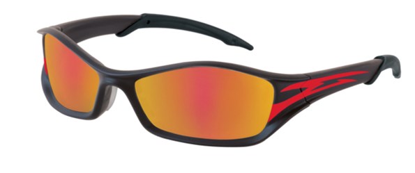 MCR Safety TB13R Tribal Hybrid Temple Design Safety Glasses with Graphite//Red Tattoo Frame and Fire Mirror Anti-Fog Lens