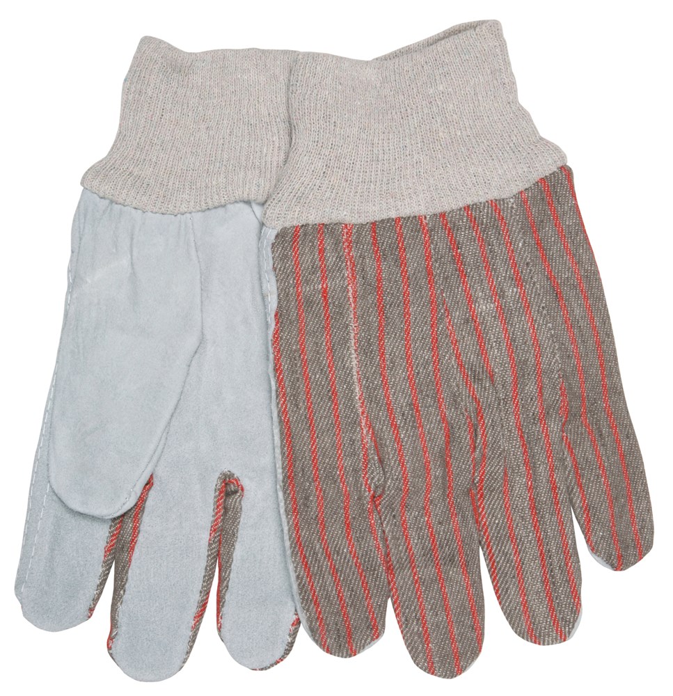 Split Leather Palm Work Gloves Knit Wrist Clute Pattern Unlined Economy Breathable Cotton Back