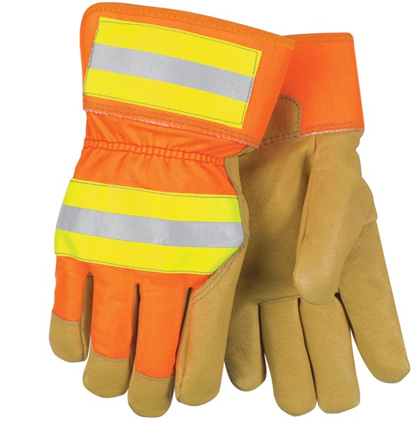 MCR SAFETY 34411M Leather Drivers Gloves,HiVis Orange,M,PR 