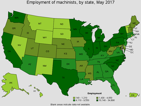 Employment of Machinists by State