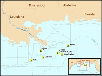 Gulf of Mexico Ships Sunk