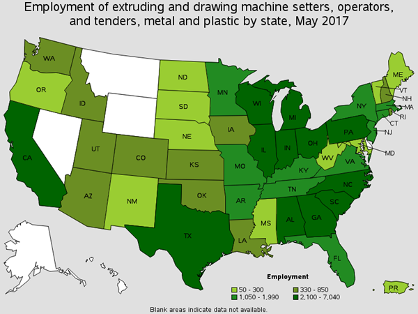 Employment of Extruding and Drawing Machine Settings/Operators by State