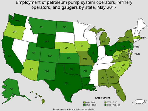 Employment of Petroleum Pump System Operators, Refinery Operators, and Gaugers